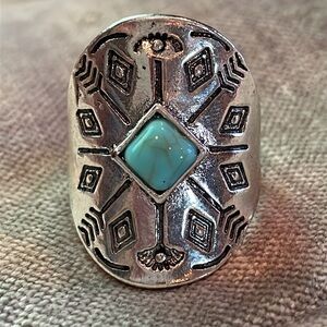 Southwestern Boho Ring Turquoise Faux Gemstone in size 8 or 2 1/2